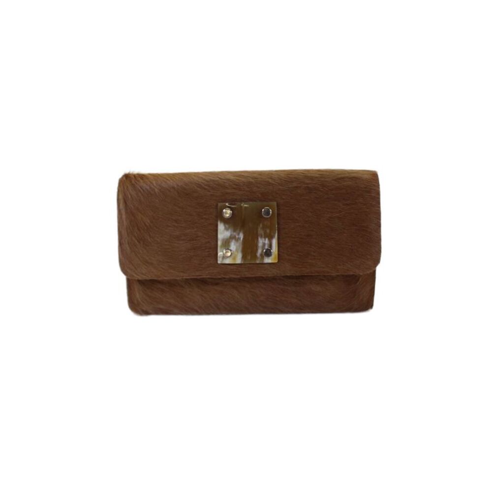 Designer Womens Calf Hair Geometric Detail Three Pocket Clutch Brown Size Small